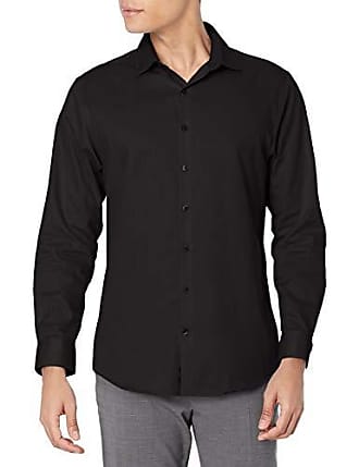 Kenneth Cole Reaction Mens Dress Shirt Slim Fit Stretch Collar Non Iron Solid, Black, 18.5 Neck 36-37 Sleeve (XX-Large)