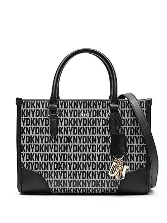 DKNY Signature Gray Canvas Lock Flap Closure Satchel Crossbody Bag