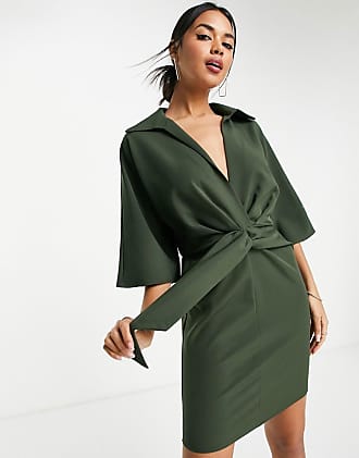 Wrap front mini dress in olive ASOS Damen Kleidung Kleider Wickelkleider 