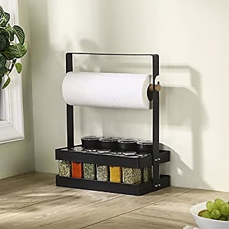 Kitchen and Dining Combo Caddy, Black Metal Paper Towel Roll Dispenser  Stand, Napkin Holder, Spice Rack with 3 Shakers