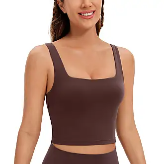 CRZ YOGA Butterluxe Womens V Neck Padded Sports Bra - Longline Workout Crop  Tank Top with Built in Bra Gull Gray XS : : Fashion