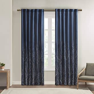 Madison Park Andora Embroidered Back Tab Fabric Single Window Living Room, Transitional Rod Pocket Light Curtain for Bedroom, 1-Panel Pack, 50 x 84, Navy