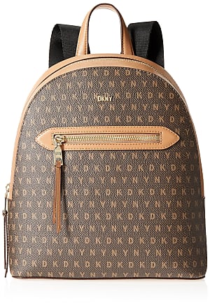 DKNY Bryant Mini Backpack Crossbody In Brown Logo Brown Coated Logo Pvc in  Black