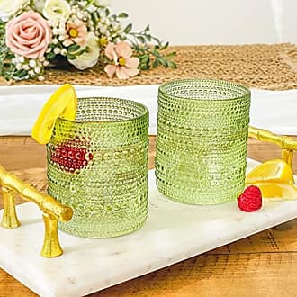 Vintage Textured Sage Green Striped Drinking Glasses Set of 24, (13 oz)  Ribbed Glassware with Flower Design| Cocktail Set, Juice Glass, Water  Tumbler