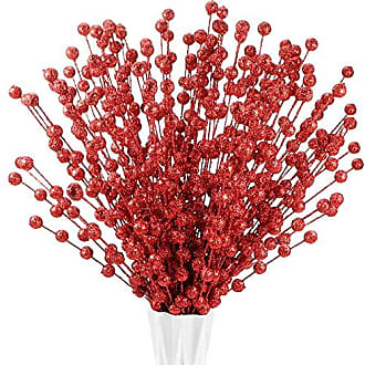 6pcs Snowy Artificial Cedar Picks with Red Berries Frosted Faux Cedar Sprays Christmas Cedar Greenery Branches Stems for Christmas Tree Wreath Floral