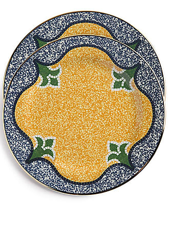 La DoubleJ filigree-print porcelain dessert plates (set of 2) - Yellow