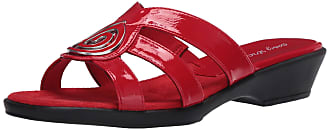 Easy Street Womens Slide Sandal, Red Crinkle Patent, 6.5 Narrow