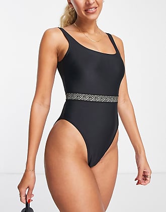 New Look badeanzug mit seitlicher raffung in Schwarz Damen Bekleidung Bademode und Strandmode Monokinis und Badeanzüge 