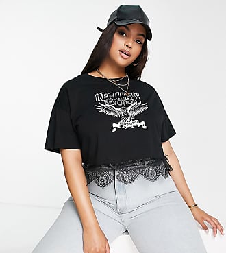 ASOS DESIGN Curve t-shirt with rock graphic with lace trim detail