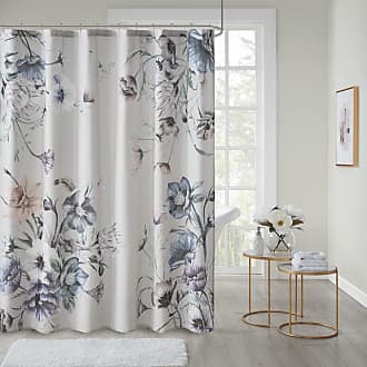 Madison Park Cassandra Cotton Percale Bathroom Shower, Printed Floral Design Modern Shabby Chic Privacy Bath Fabric Curtains, 72x72, Blue