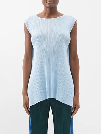 Blue Scoop-neck technical-pleated tank top, Homme Plissé Issey Miyake