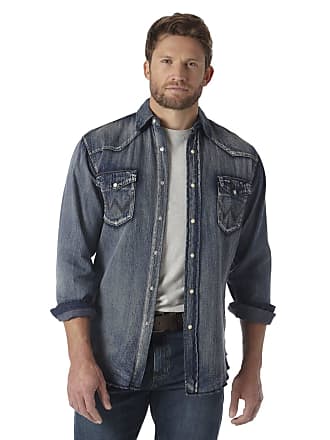 YUNY Men Pocket Front Washed Cotton Original Fit Cowboy Shirt Blouse Tops Blue 2XL