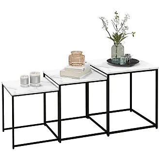 HOMCOM Lot de 2 tables d'appoint, Bout de canapé, Table de lit mobile  roulante Vintage Style Industriel avec cadre en acier