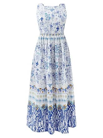 Emporio Sirenuse Julia Printed Cotton-poplin Midi Dress - Womens - Blue Print