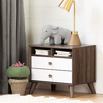 South Shore Furniture Yodi 2-Drawer Nightstand-Natural Walnut and Pure White