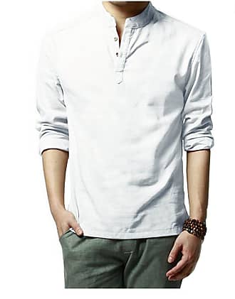 Hoerev Men Casual Long Sleeve Linen Slim Fit Shirts Beach Shirts,White,XS(Chest:33.5-35.5)