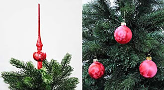 Decoris Christbaumschmuck Glas LKW 9cm mit Tannenbaum Weihnachtskugeln mundgeblasen rot