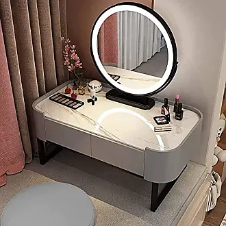 Table de coiffeuse maquillage sonoma avec miroir éclairage LED tiroirs  étagères