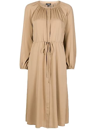 Theory gathered shirt dress - women - Elastane/Silk - M - Brown