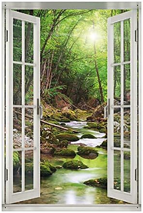 stattlicher Rothirsch Wald Wallario Maxi-Poster 61 x 91,5 cm mit Fensterrahmen 