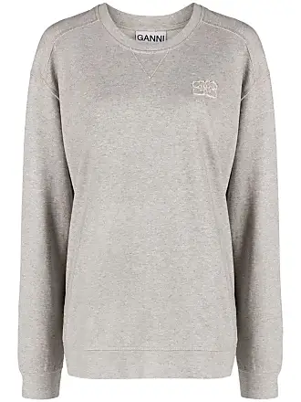 Maglione con collo a cuore ricamato con logo in grigio - donna - GANNI 