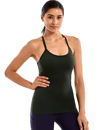 CRZ YOGA Workout Tank Top Women Racerback Athletic Ribbed Camisole Built in  Bra