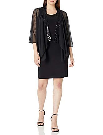 Tiana B. Tiana B Womens Two Piece Chiffon Jacket and Solid Jersey Sleeveless Dress with Sequin Trim, Black, 14
