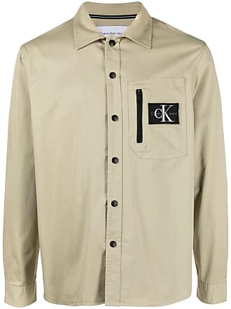 Calvin Klein Jeans logo-patch long sleeve shirt - men - Cotton/Spandex/Elastane - S - Neutrals