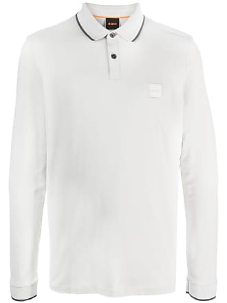 BOSS - Long-sleeved slim-fit polo shirt with logo patch