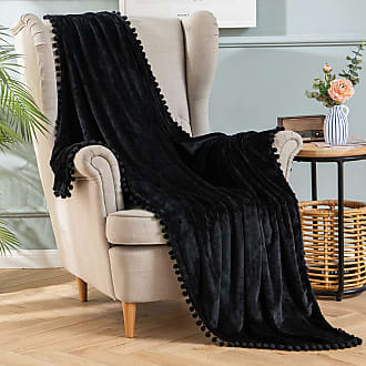 Black Cotton Cable Knit Throw Blanket for Couch Sofa Chair Bed Home Decorative 2.5 Pounds 50 x 60 Inch Woven Throw Blankets with Bonus Laundering Bag 