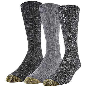 Gold Toe Mens Soft Slub Ribbed Crew Socks, 3-Pairs, Black-White/Grey Marl/Black Marl, Large (Pack of 3)