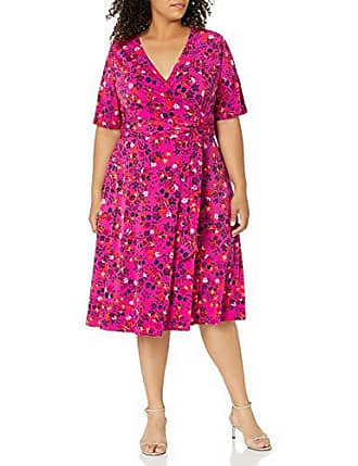 Donna Morgan Womens Elbow Sleeve Faux Wrap Ditsy Floral Print Matte Jersey Dress, Mulberry, 16