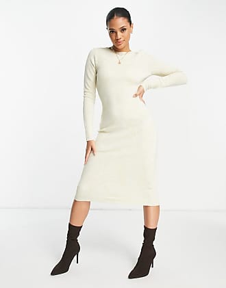 NA-KD long sleeve knitted midi dress in off white