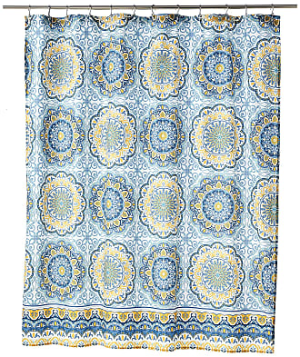 Madison Park Tangiers Shower Curtain, Luxurious Traditional Damask Print, Classic Design Bathroom Decor, Machine Washable, Fabric Privacy Screen 72x72, Blue/Yellow