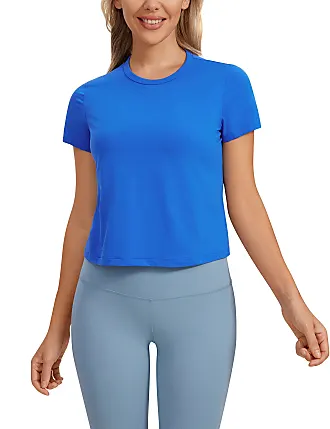 CRZ YOGA Women's Seamless Workout Tops Breathable Short Large, Turquoise