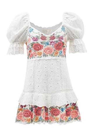 LoveShackFancy Loveshackfancy - Thressey Cross-stitched Cotton Mini Dress - Womens - White Multi