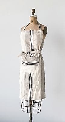Grey Creative Co-op Taupe Black & Cream Striped Cotton Woven Apron with Pocket Entertaining Textiles 
