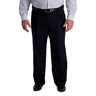 Haggar Mens B&t Khaki Pleat Front Expandable Waistband Casual Pant, Black, 48W x 34L