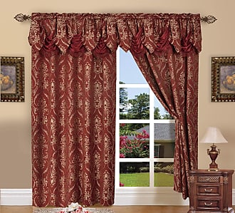 Luxury Jacquard Curtain Panel Set with Attached Valance 55" X 84 inch Set of 2 