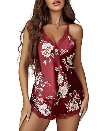 JERYS Women's One-Piece Pajamas Nightgown Lace Trim Floral Print Slip Dress  Dress Pajamas (Color : Apricot, Size : Medium) : : Clothing, Shoes  & Accessories