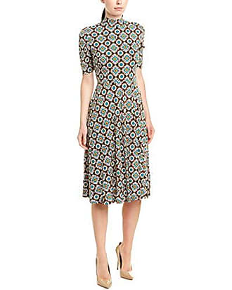 Donna Morgan Womens Matte Jersey Printed Mock Neck Dress, Olive/Turquoise Multi, 4