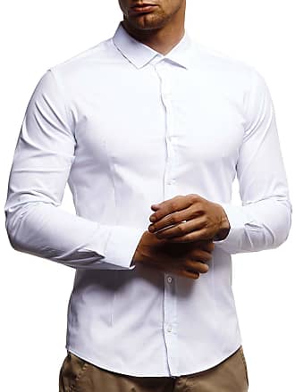 LEIF NELSON Mens White Shirt Slim fit Long-Sleeved Black Mens Stretch Short-Sleeved Shirt Casual Shirt Boys Long-Sleeved Shirt Business Wedding Leisure Short-Slee