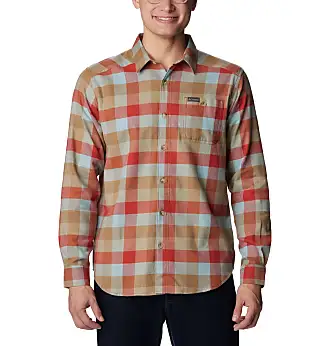 Men's regular long-sleeved shirt checked pattern burgundy red