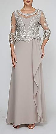 Le Bos Womens Embroidered LACE Dress with Drape Detail at Waist, Stone, 14