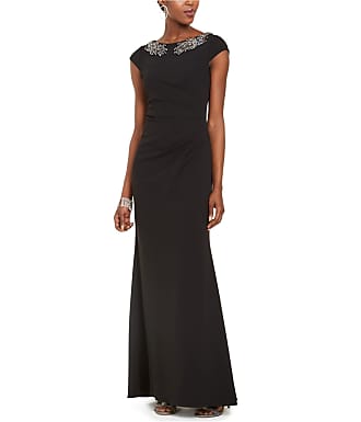 Adrianna Papell Womens Crepe Bead Dress, Black, 2