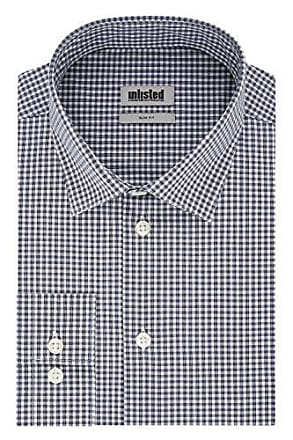 Kenneth Cole Reaction Unlisted by Kenneth Cole Mens Dress Shirt Slim Fit Checks and Stripes (Patterned), Navy, 16-16.5 Neck 34-35 Sleeve