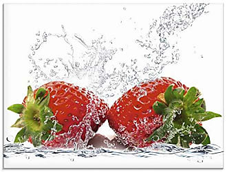 Wand-Bild Kunstdruck aus Hart-Glas Hochformat 50x125 Erdbeeren Wasser 