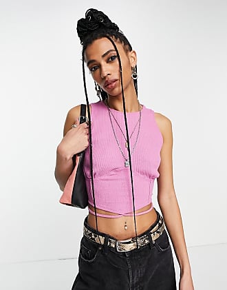 Bershka Cropped shirt roze-wit gedrukte letters casual uitstraling Mode Shirts Cropped shirts 