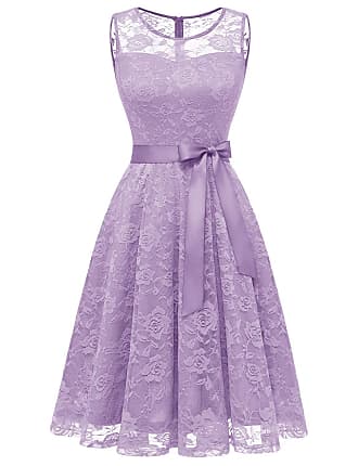 Dressystar 0009 Floral Lace Dress Short Bridesmaid Dresses with Sheer Neckline Lavender XXXL