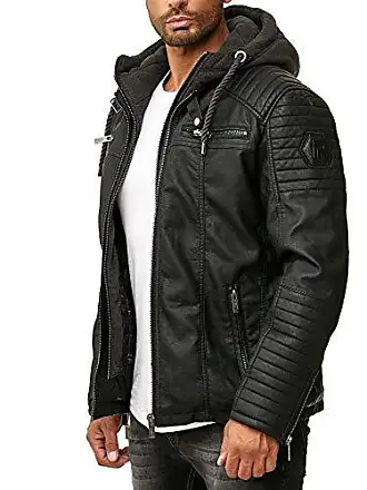 Blouson Moto Homme Cuir - Vêtements d'hiver en cuir chaud pour hommes  élégant grande taille Plus velours multi-fermeture éclair col montant  pardessus